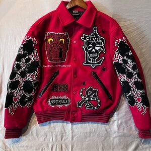 Civil Regime x Beetlejuice Collab - Dante’s Inferno Red Graphic Varsity Jacket
